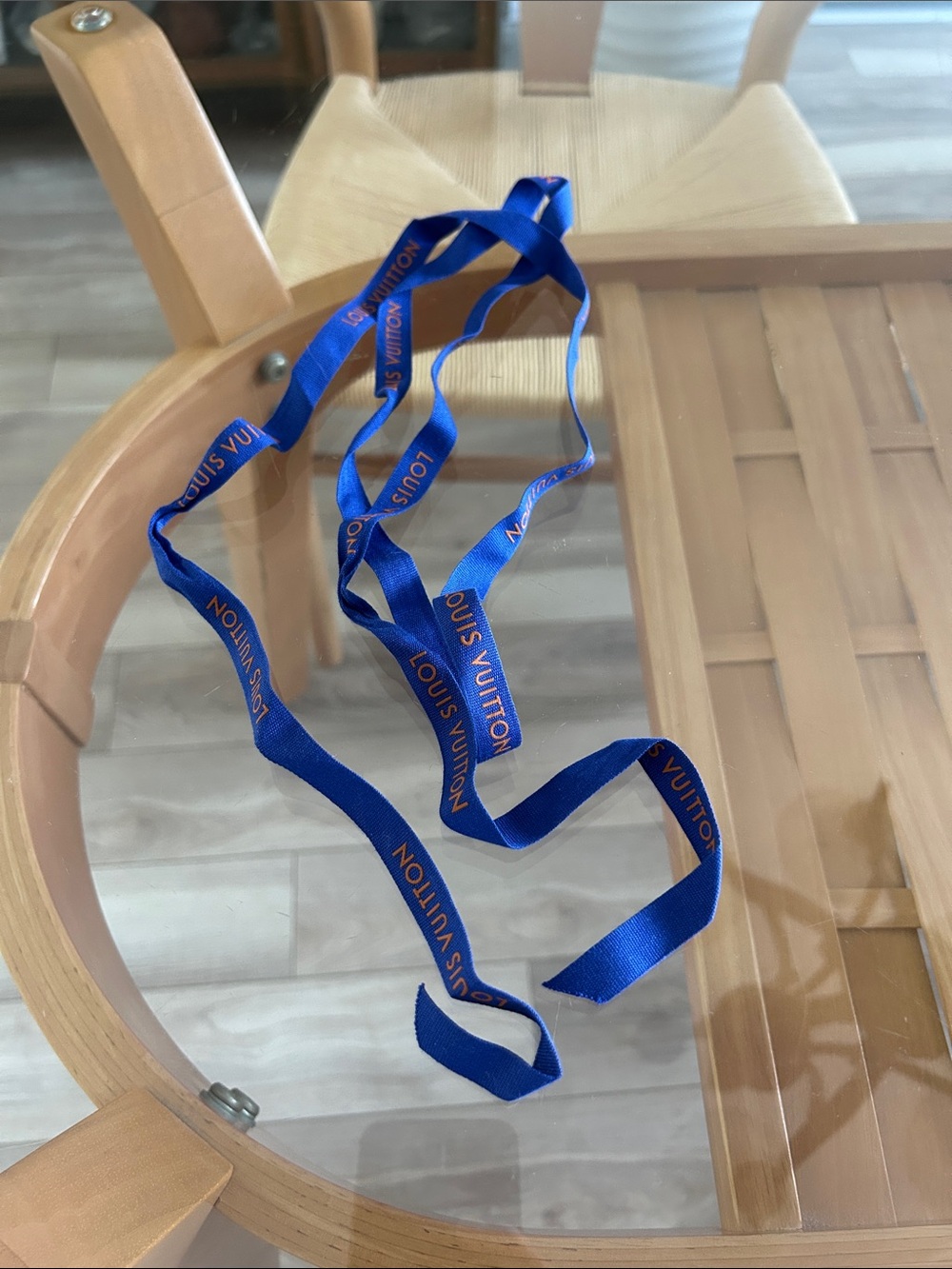 Authentic Louis Vuitton Royal Blue Ribbon with Orange Logo